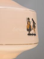 cca 1920/30 Kétrétegű tejüveg lámpabúra árnykép díszítéssel, d: 25 cm, m: 16 cm