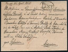 1825 Portós levél 8kr viteldíjjal, ovális "PEST" bélyegzéssel Jászóra (Rompes 30 p)
