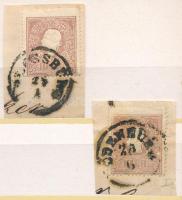 1858 10kr 2 db bélyeg "PRESSBURG", "ÖDENBURG"