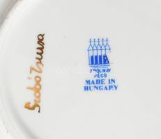 Zsolnay kézzel festett mokkás készlet Szabó Zsuzsa kézi festésével, jelzett, teljes, hibátlan