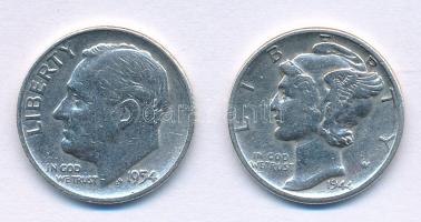 Amerikai Egyesült Államok 1944. 1d (10c) Ag "Mercury" + 1954. 1d (10c) Ag "Roosevelt&...