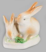 Hollóházi nyúlpár és liba figurák, jelzett, m: 18 cm alatt