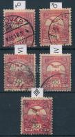 1900 Turul 5 db 50f 2 féle vízjel, 2 féle számvízjel állással és csillagidommal (31.100)