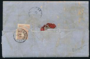 1859 5kr + hátoldalon kettétépett 10kr levélen "NYIREGYHÁZA"