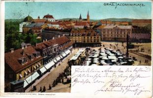 1899 Graz (Steiermark), Jacomini Platz / square, trams, market. Senefelder (EK)
