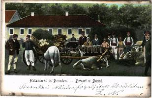 1904 Holzmarkt in Bosnien / Drvari u Bosni. C. W. Wien / Bosnian folklore, market + "BROOD - BU...