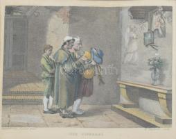 Die Piferari Szerző: Hessloehl, Wilhelm (1810-?) Színezett acélmetszet. 10x7 cm Üvegezett keretben