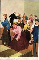 1905 Bowling humour. B.K.W.I. 925-6. s: Schönpflug + "BÉCS - BUDAPEST 117. SZ." vasúti moz...
