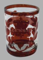 cca 1850 Koronás bíborpácolt emlékpohár, kopott aranyozással, m: 10,5 cm