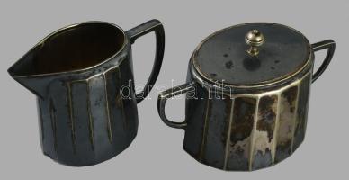 cca 1930 Orivit art deco 4 részes ezüstözött szervírozó szett, jelzett, kis kopással, m: 21 cm alatt