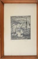 Dési Huber István (1895 - 1944): Genovai kikötő. Rézkarc, papír, jelzett. 18x20 cm. Üvegezett fakere...