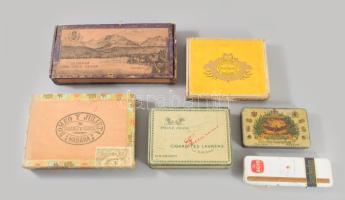 ca 1910-1960 6 db fém és fa szivaros doboz, régi magyar, kubai, egyiptomi