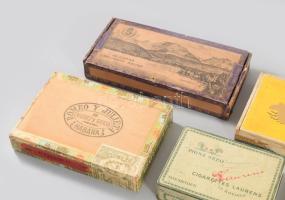 ca 1910-1960 6 db fém és fa szivaros doboz, régi magyar, kubai, egyiptomi