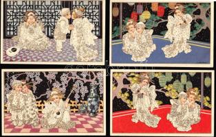 4 db A. Bertiglia művészlap / 4 Bertiglia artist signed cards