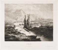 2 tájkép metszet ca 1860. Stephan Vöscher: Alpok (Aus dem Alpen). Acélmetszet, jelzett 29x21 cm Nagy...