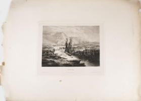 2 tájkép metszet ca 1860. Stephan Vöscher: Alpok (Aus dem Alpen). Acélmetszet, jelzett 29x21 cm Nagy...
