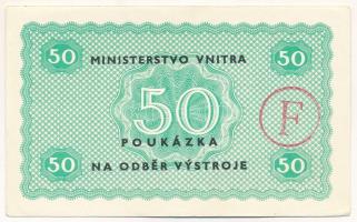 Csehszlovákia DN 50K (felszerelésgyűjtési utalvány) "F" felülbélyegzéssel T:AU kis sarokha...