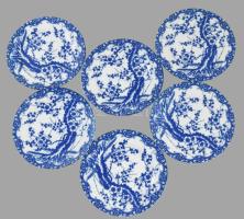 Japán cseresznyevirág mintás vékonyporcelán tál készlet, jelzett, 6 darab, hibátlan, d: 16 cm