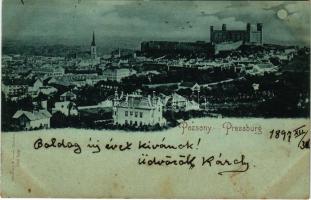1897 Pozsony, Pressburg, Bratislava; látkép este holdfényben, vár. Römmler &amp; Jonas / general...