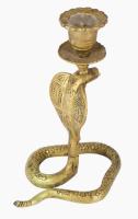 Kobra figurás bronz gyertyatartó, m: 15,5 cm