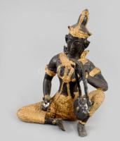 Aranyozott, patinázott bronz Buddha szobor, m: 14 cm