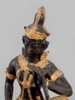 Aranyozott, patinázott bronz Buddha szobor, m: 14 cm