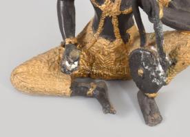 Aranyozott, patinázott bronz Buddha szobor, m: 14 cm