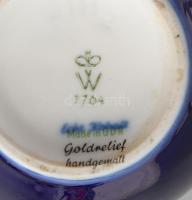 Wallendorf kobaltkék alapon virágmintás váza, jelzett, hibátlan, m: 21 cm