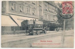 1908 Arad, Rónai A. János Központi szállodája, emeletes autóbusz Neumann M., Scherer Lajos üzletének...