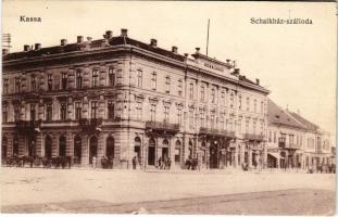 Kassa, Kosice; Schalkház szálloda, Weber Bernát, Fried Márk üzlete. Vasúti Levelezőlapárusítás 1581....