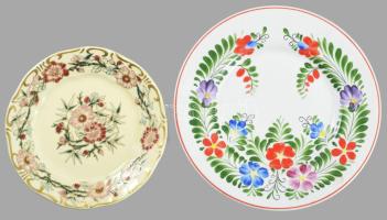 Hollóházi dísztál d: 20,5 cm + Zsolnay bambuszmintás tál d: 16,5 cm, jelzett, hibátlan