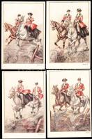 4 db Ambert jelzésű lovas művészlap / 4 Ambert artist signed, horse postcards