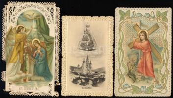 cca 1890-1910 Csipkés szentképek, 3 db, részben sérülésekkel
