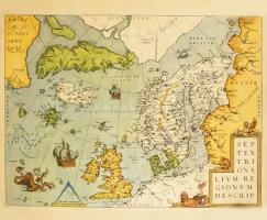 Abraham Ortelius Septentrionalium Regionum Descrip. c. 16. századi térképének reprintje, feltekerve,...