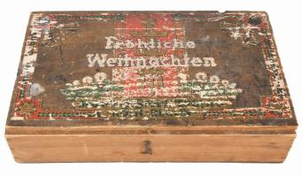 cca 1920 Stollwerck AG Köln Berlin karácsonyi fa díszdoboz, kopott, 20x33 cm