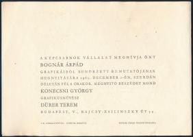 Bognár Árpád (1931-2004): Cím nélkül. Rézkarc, papír, jelzett, Egyben Képcsarnok meghívó 1965-ben re...