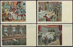 1903 Sándor szerb király és felesége meggyilkolásának története 9 darabos, román kiadású litho soroz...