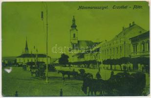 1914 Máramarossziget, Sighetu Marmatiei; Erzsébet főtér, zöld fóliával. Wizner és Dávid kiadása / sq...