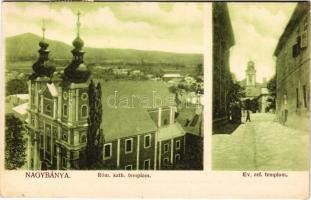 1910 Nagybánya, Baia Mare; Római katolikus és református templom. Kovács Gyula kiadása / churches