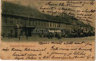 1901 Kolozsvár, Cluj; Deák utca napivásárral, piac, Stein János, Klenk Emília üzlete / street view, ...