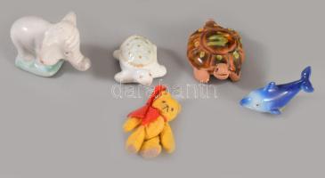 8 db kis állatfigura, különböző anyagból (kerámia, stb.), vegyes állapotban, m: 10 cm-ig