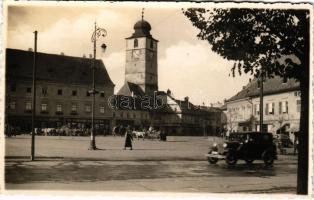 1939 Nagyszeben, Hermannstadt, Sibiu; Piata Regele Ferdinand / Ferdinánd király tér, városháza torny...