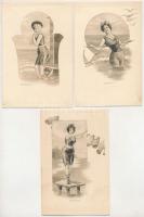 Im Seebad - 3 db RÉGI megíratlan fürdőző hölgy művészlap / 3 pre-1945 unused beach lady art postcard...