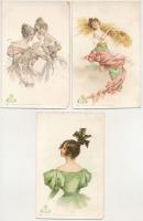 3 db RÉGI (1905 előtti) magyar hölgyek litho művészlap vegyes minőségben (Szénásy) / 3 pre-1905 Hung...