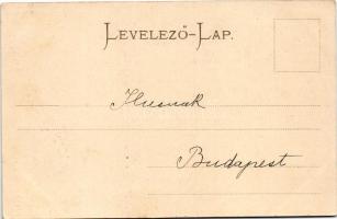 1904 Budapest I. Tabán. Montázs hőlégballonon repülő szerelmespárral