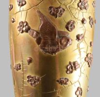 cca 1920 Japán réz váza pár, vörösréz rárakásokkal, jelzés nélkül, m: 15 cm
