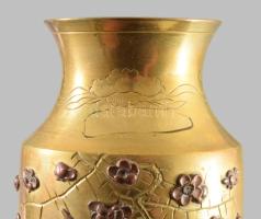 cca 1920 Japán réz váza pár, vörösréz rárakásokkal, jelzés nélkül, m: 15 cm