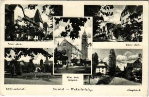 Budapest XIX. Kispest, Wekerletelep, Fő tér, park, római katolikus templom, Hungária út (EB)
