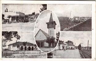 Balatonboglár, Jankovich-telep, vasútállomás, templom, üzlet, Balaton-part. Györe József kiadása (EK...