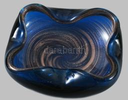 Murano anyagában színezett aventurinüveg kínáló, kis kopással, jelzés nélkül, 19x17 cm